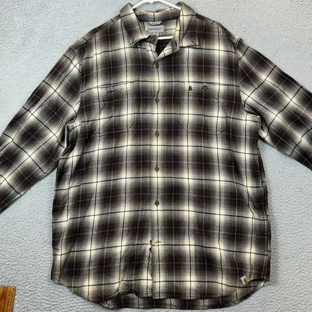 Carhartt Shirt Mens XL Relaxed Fit Flannel Black White Plaid Button Up Pocket